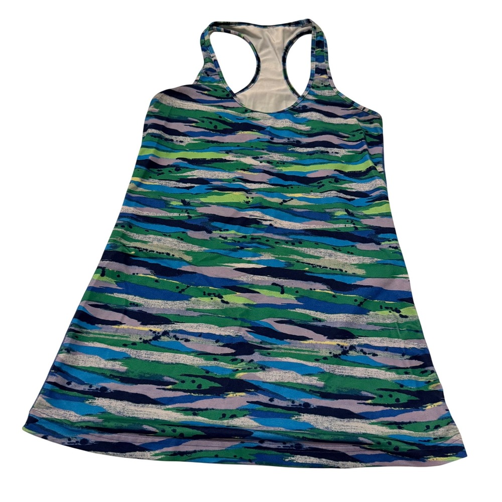 Lululemon Cool Racerback Tank Top Blue Green Abstract Print Yoga Athletic Sz 4